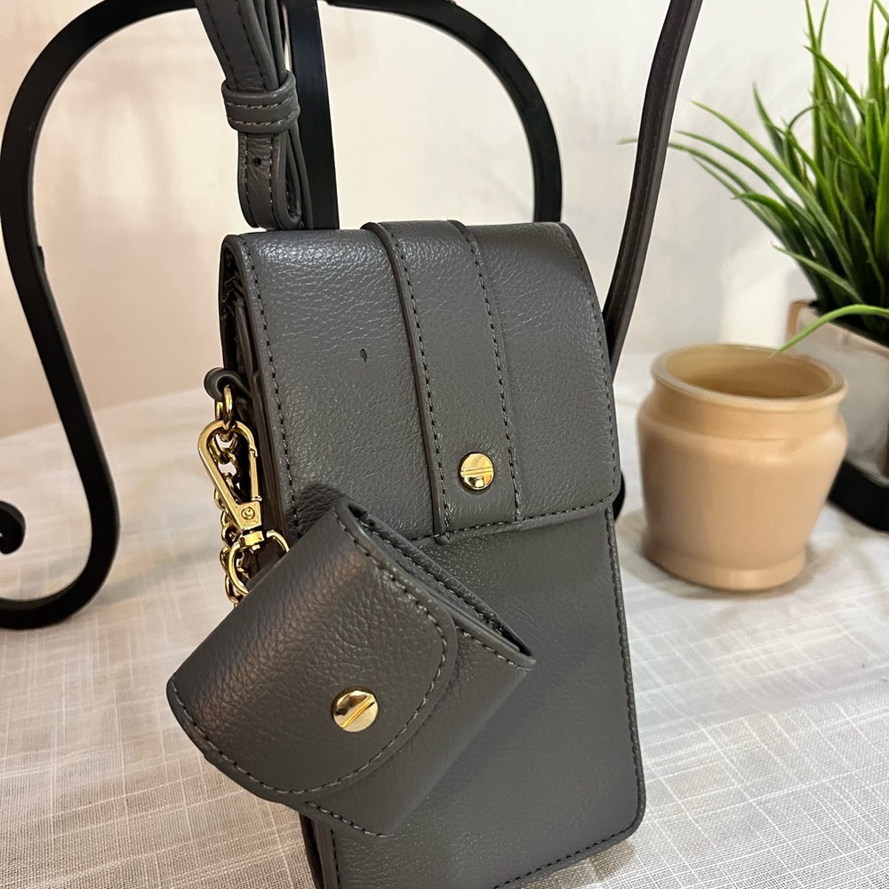 Chic Dark Gray Crossbody Bag with Gold Accents